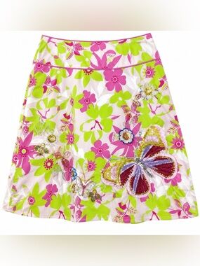 Persaman New York Floral Butterfly Sequin A-Line Skirt Size 6
